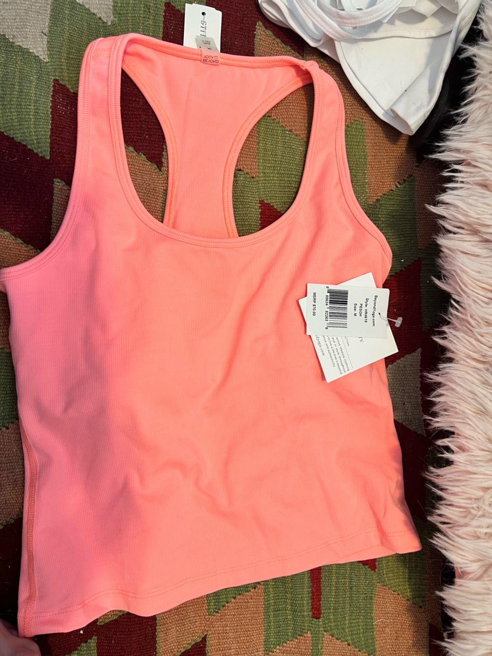 Beyond Yoga Coral Pink Ribbed Racerback Tank